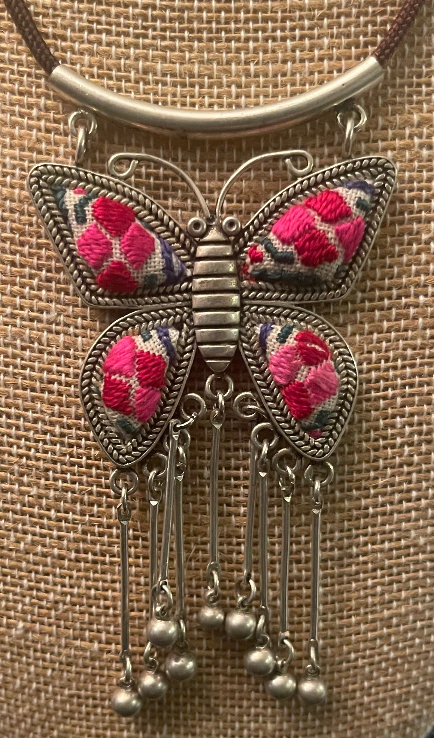 Boho Old Embroidery Butterfly Shaped Necklace