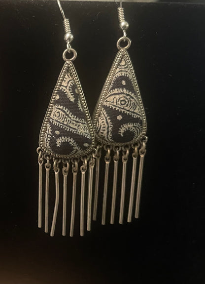 Boho Pair of Old Textile  Earrings