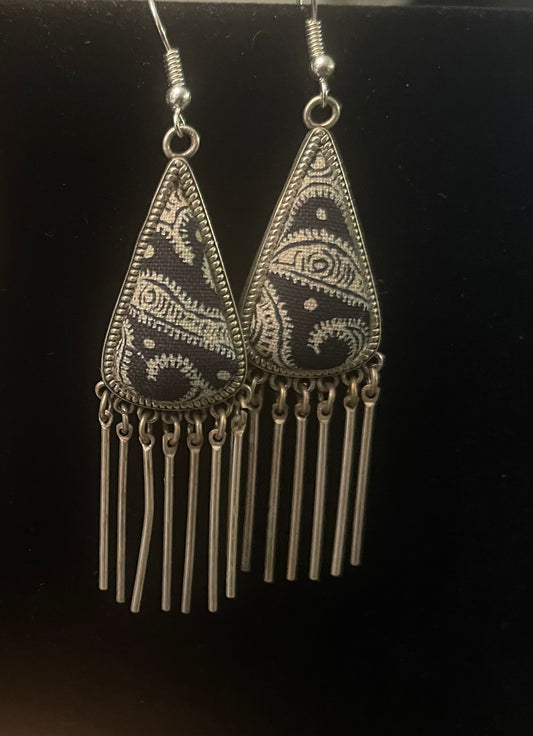 Boho Pair of Old Textile  Earrings