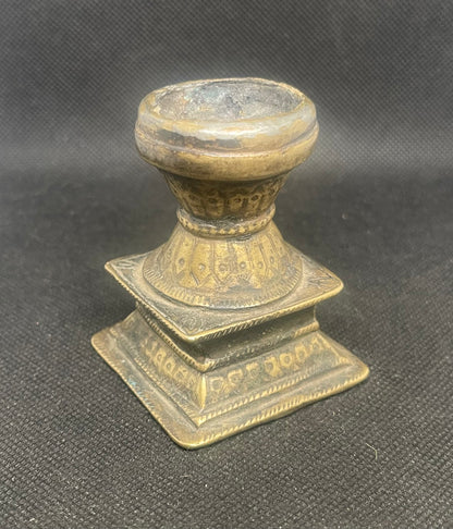 Antique cast ritual incense bowl on attached base
