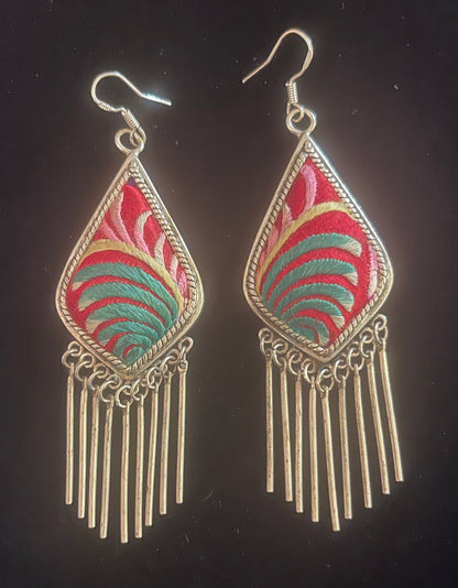 Boho Old Embroidery Large Earrings