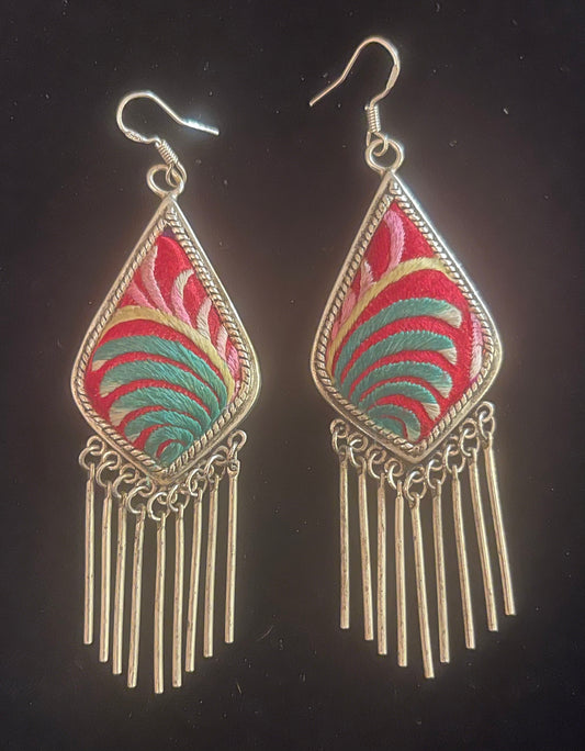 Boho Old Embroidery Large Earrings