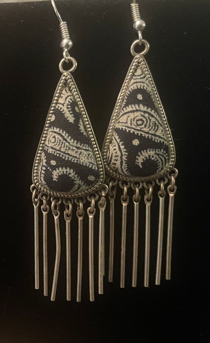 Boho Pair of Old Textile  Earrings