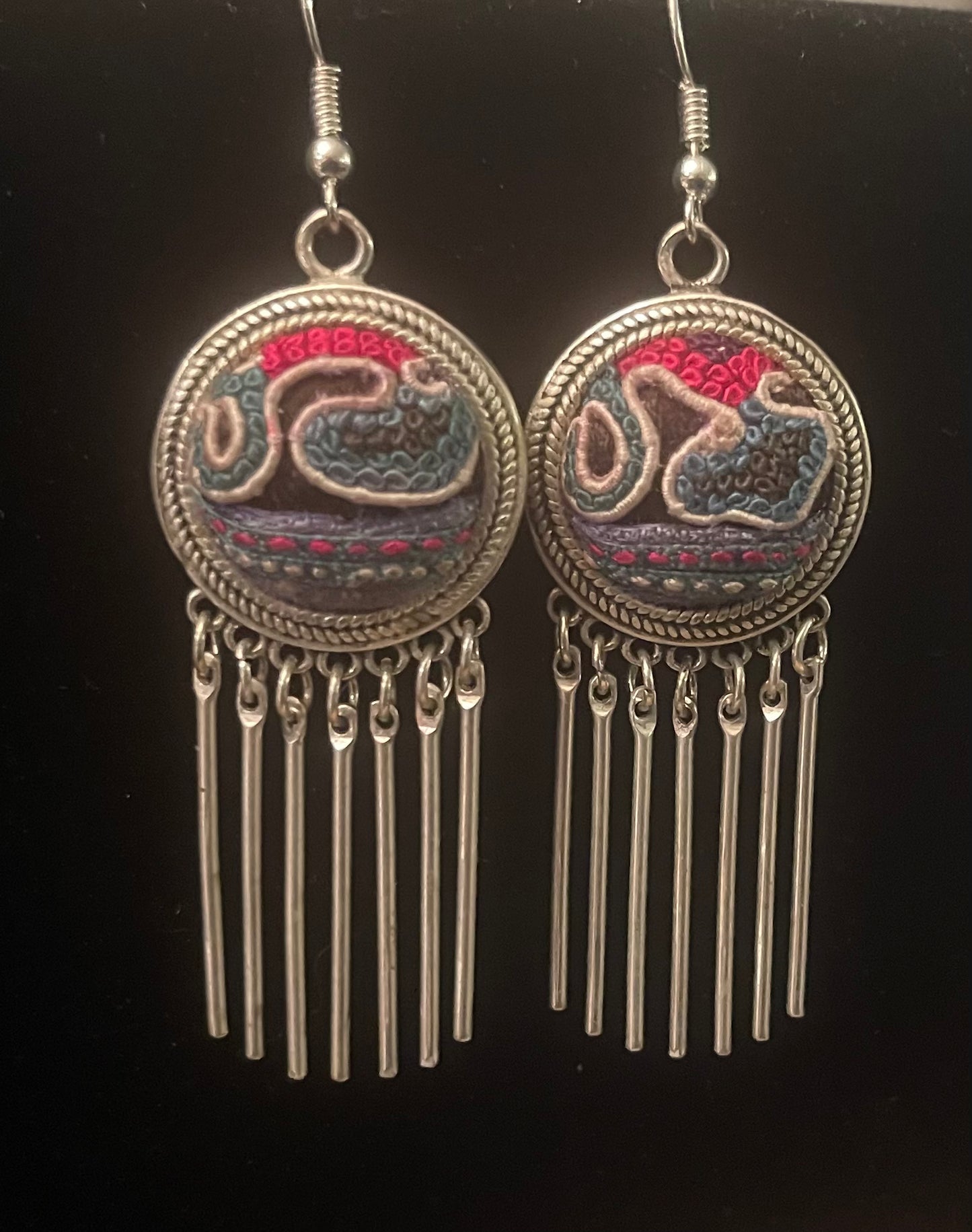Boho Old Embroidery Round Earrings