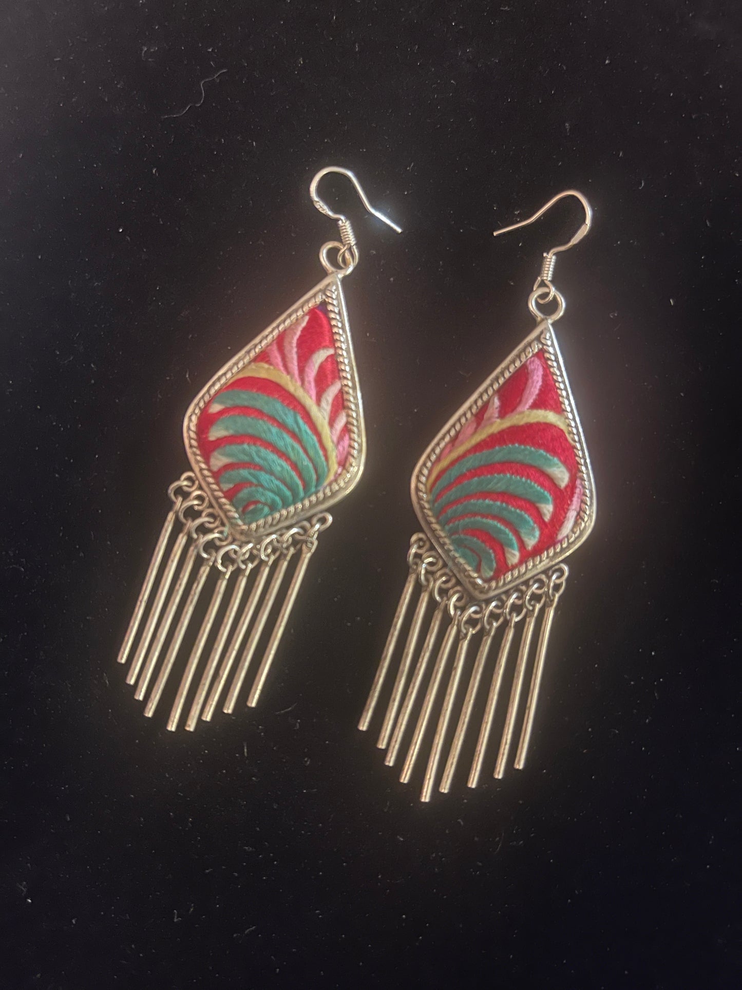 Boho Old Embroidery Large Earrings