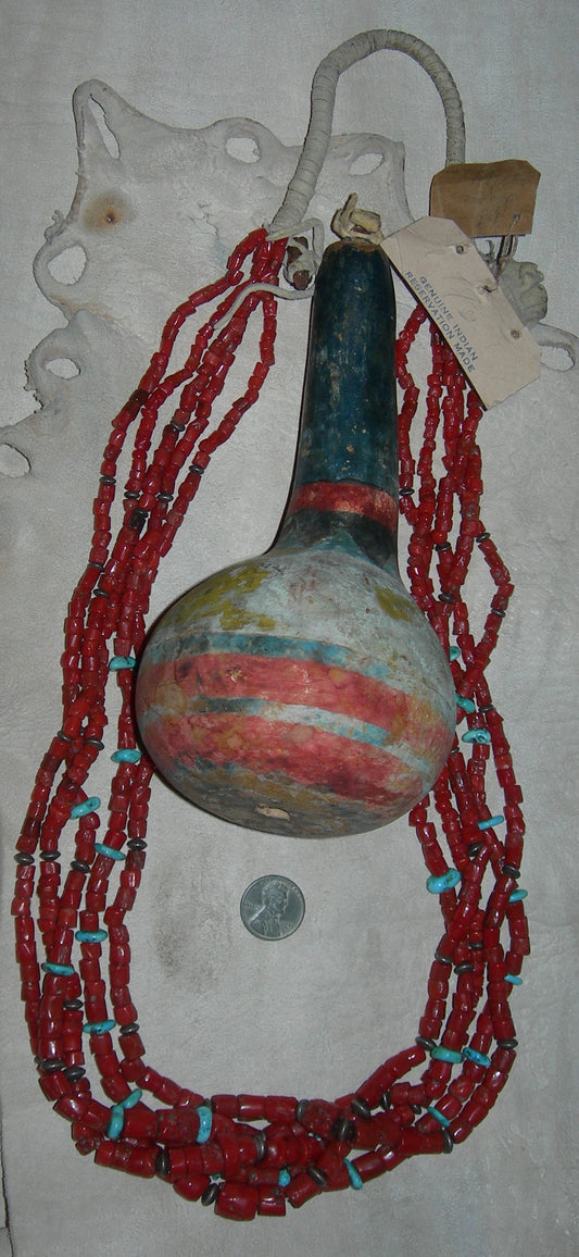 A C. G. Wallace Era Zuni five ( 5 ) strand hand shaped Mediterranean barrel coral necklace/strand
