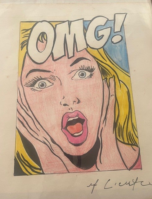 Original sketch titled "OMG" signed R Lichtenstein - Provenance available