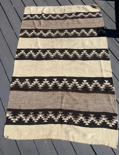 Vintage Navajo Rug, Transitional Banded Five Panel Wearing Blanket, ca 1885 - 1890