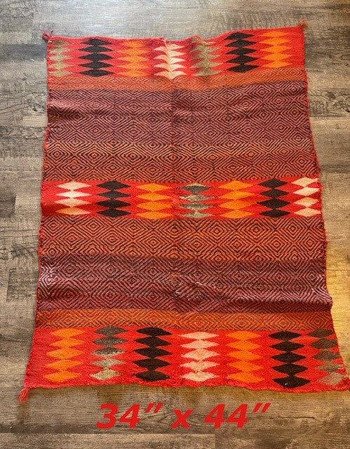 Vintage Navajo Rug, Late Classic Three Panel Diamond Twill Woven Wearing Blanket, ca 1885 - 1890