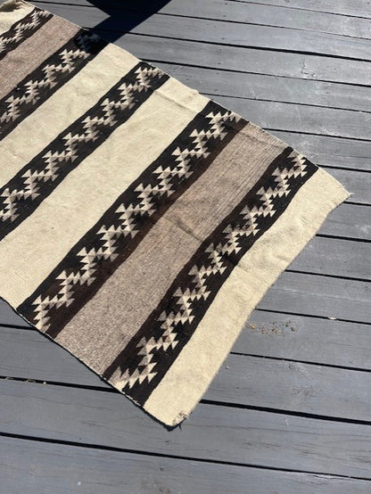 Vintage Navajo Rug, Transitional Banded Five Panel Wearing Blanket, ca 1885 - 1890