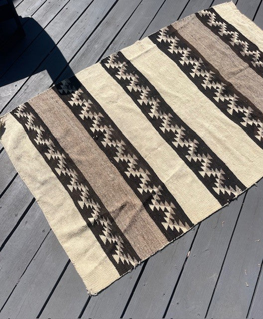 Vintage Navajo Rug, Transitional Banded Five Panel Wearing Blanket, ca 1885 - 1890