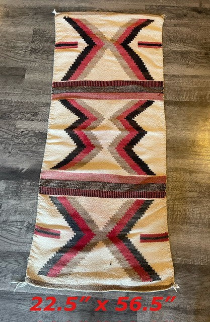 Vintage Navajo Rug, Unusual Navajo Three Panel Serrated Lightning Design Rug, ca 1930 - 40